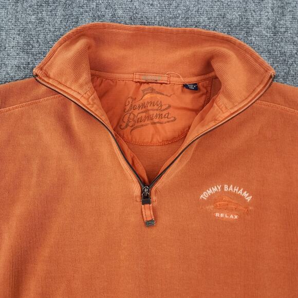 Tommy Bahama Pullover Sweater Mens Large Orange 1/4 Zip Relax Coastal Casual - Picture 10 of 16